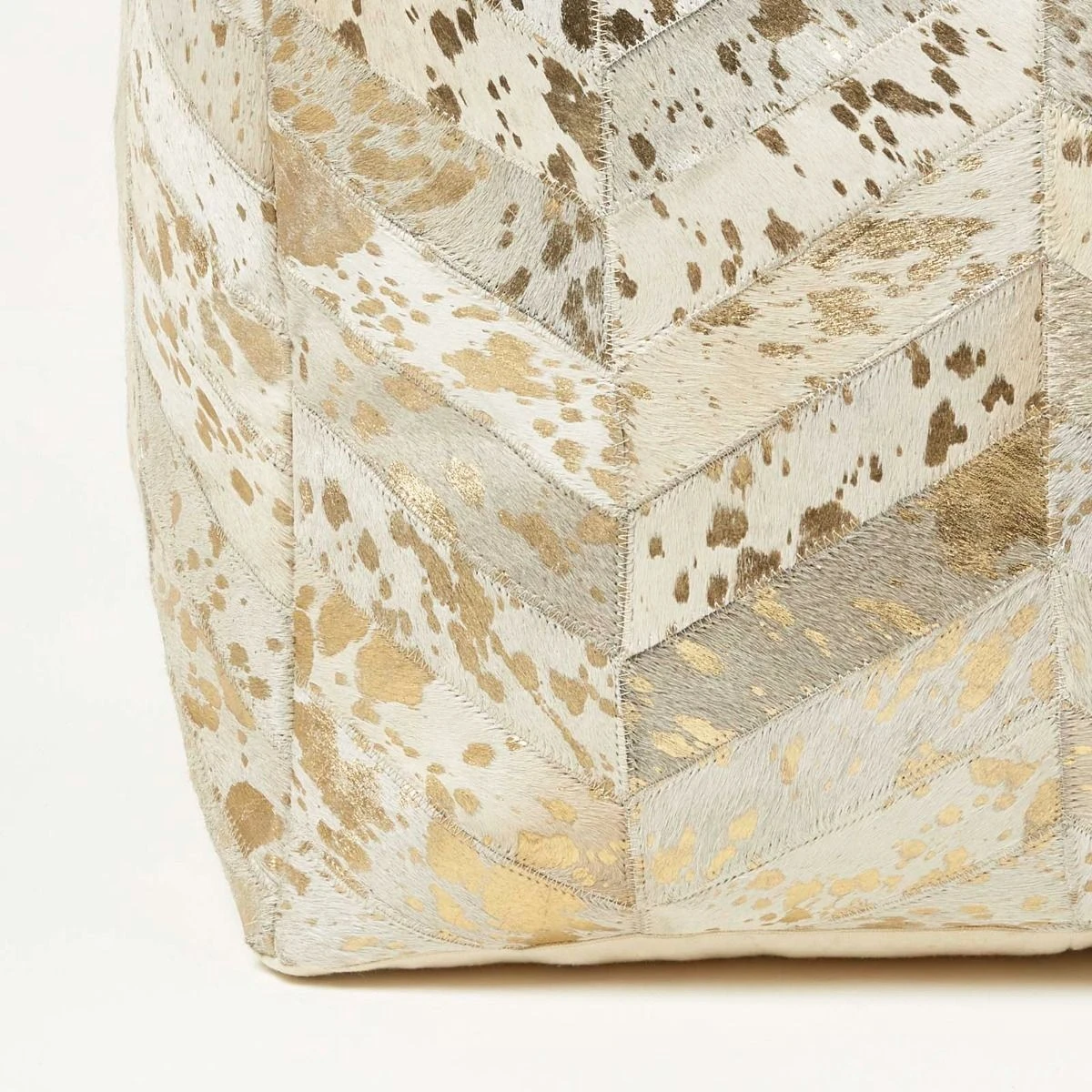 Gold & Grey Geometric Diamond Leather Pouffe Bean Cube 5 Gold & Grey Geometric Diamond Leather Pouffe Bean Cube - Image 3