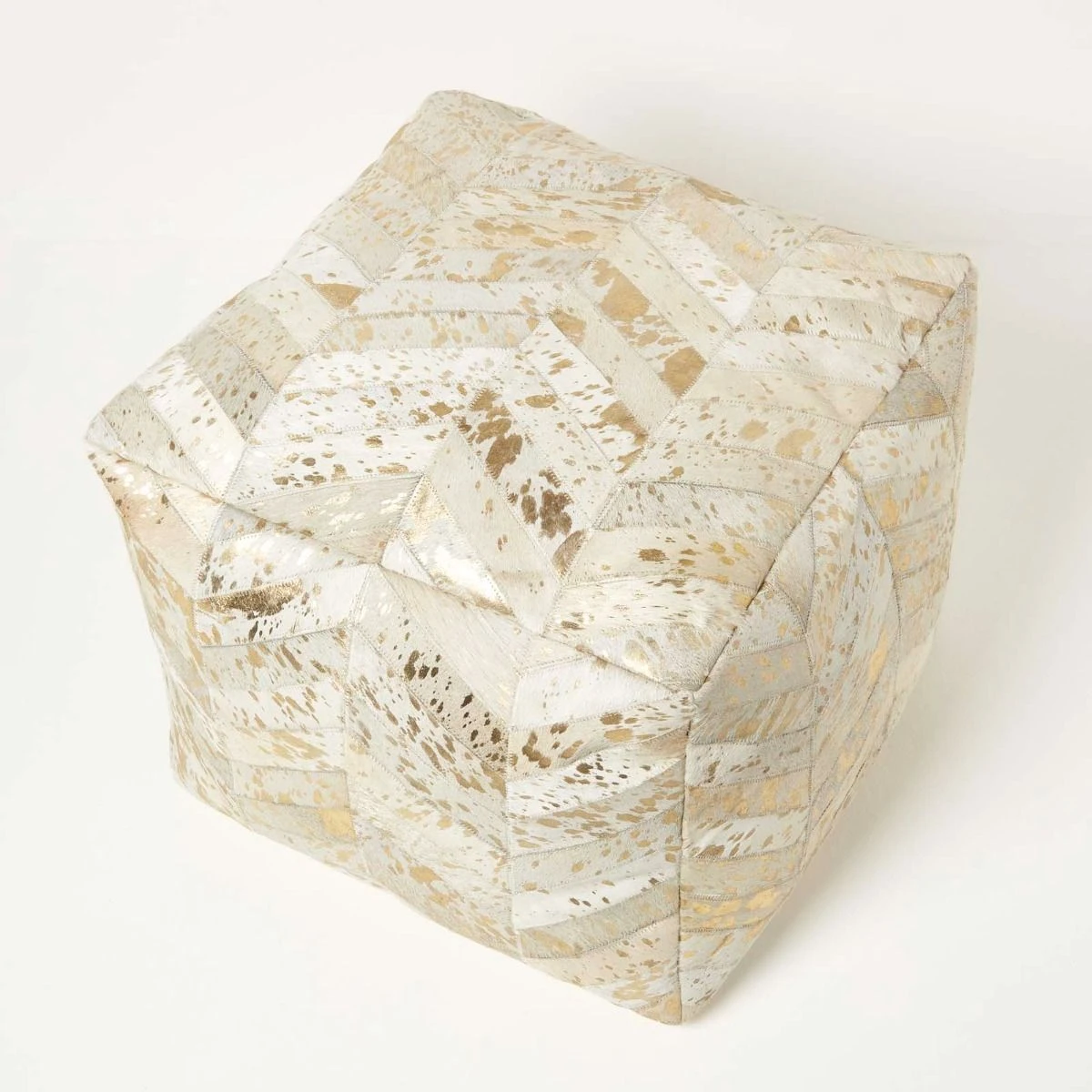 Gold & Grey Geometric Diamond Leather Pouffe Bean Cube 7 Gold & Grey Geometric Diamond Leather Pouffe Bean Cube - Image 5