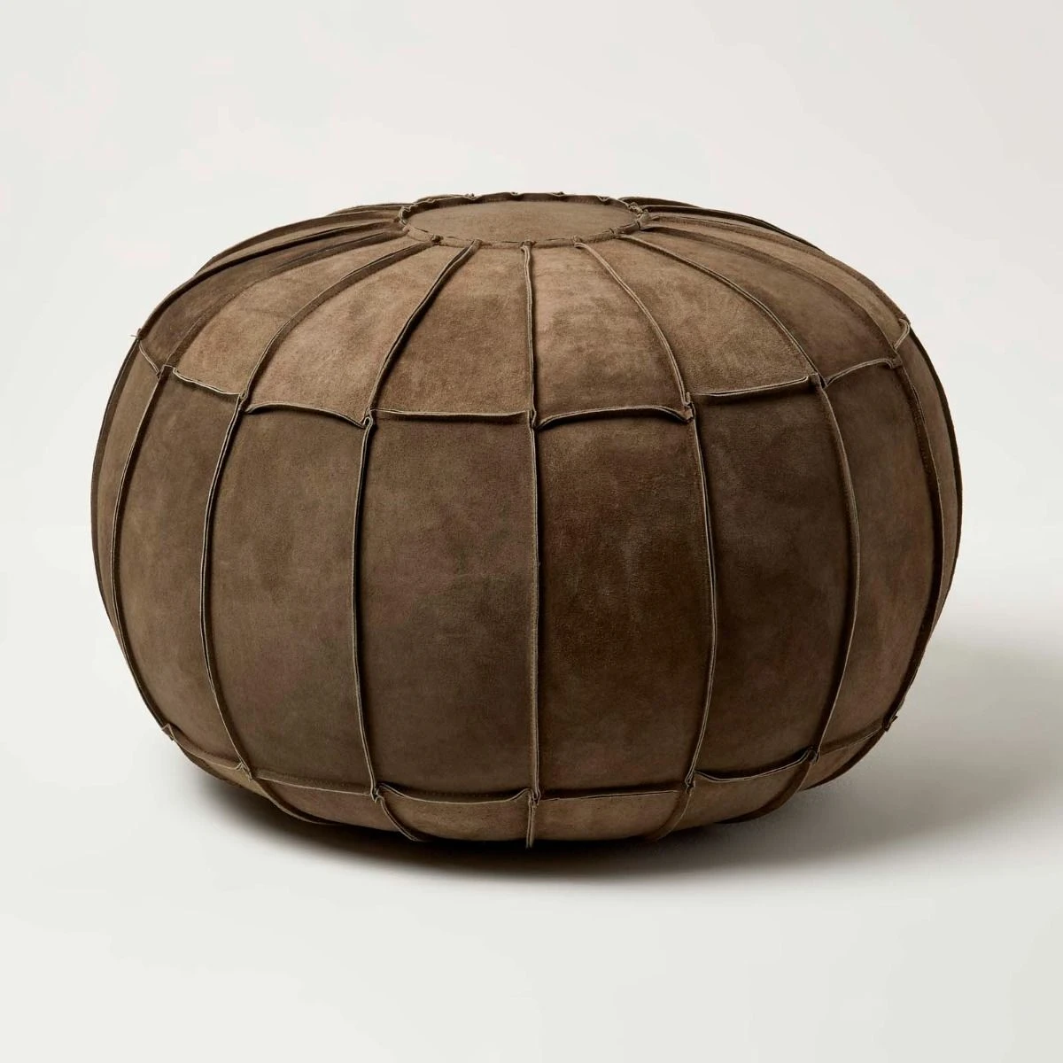 Brown Leather & Suede Round Pouffe Footstool 3 Brown Leather & Suede Round Pouffe Footstool