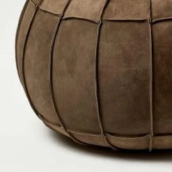 Brown Leather & Suede Round Pouffe Footstool 9 Brown Leather & Suede Round Pouffe Footstool -Best Homeware Store sf2245 3