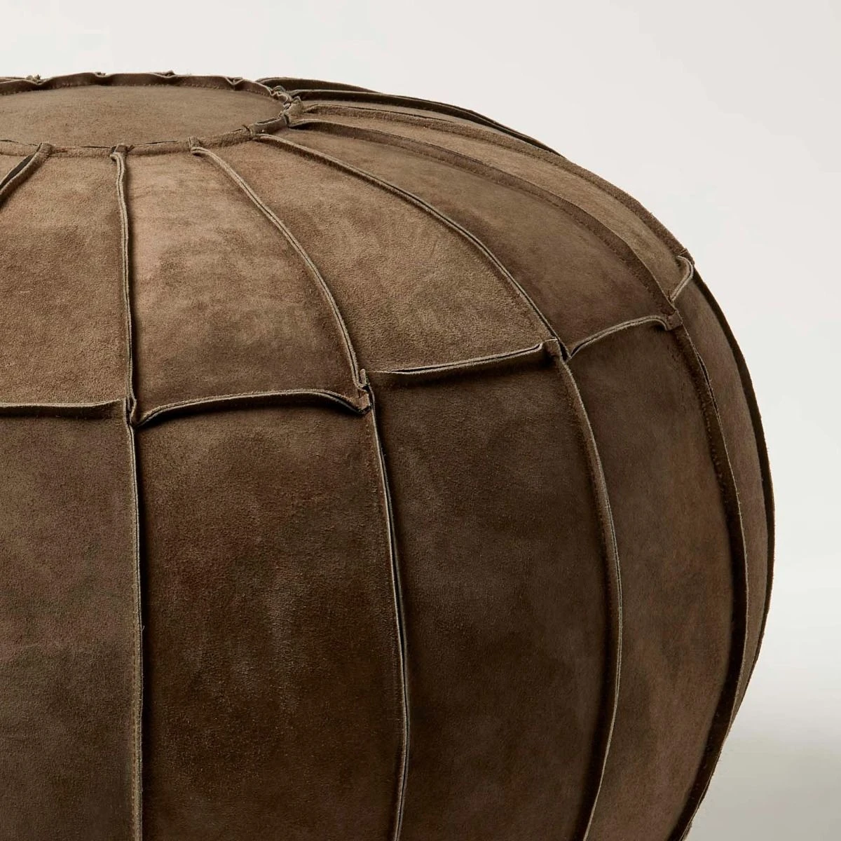 Brown Leather & Suede Round Pouffe Footstool 6 Brown Leather & Suede Round Pouffe Footstool - Image 4
