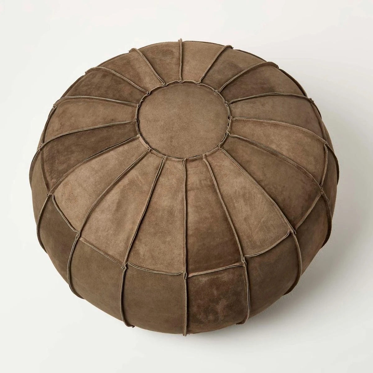 Brown Leather & Suede Round Pouffe Footstool 7 Brown Leather & Suede Round Pouffe Footstool - Image 5
