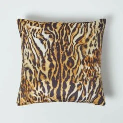 Tiger Print Velvet Filled Cushion 46 X 46 Cm