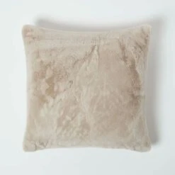 Soft Touch Faux Fur Taupe Filled Cushion 46 X 46 Cm