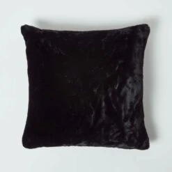 Soft Touch Faux Fur Black Filled Cushion 46 X 46 Cm
