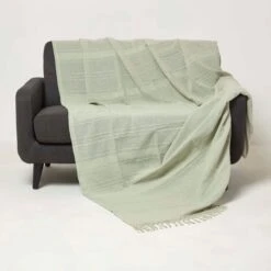 Kashi Sage Green Cotton Throw With Tassels