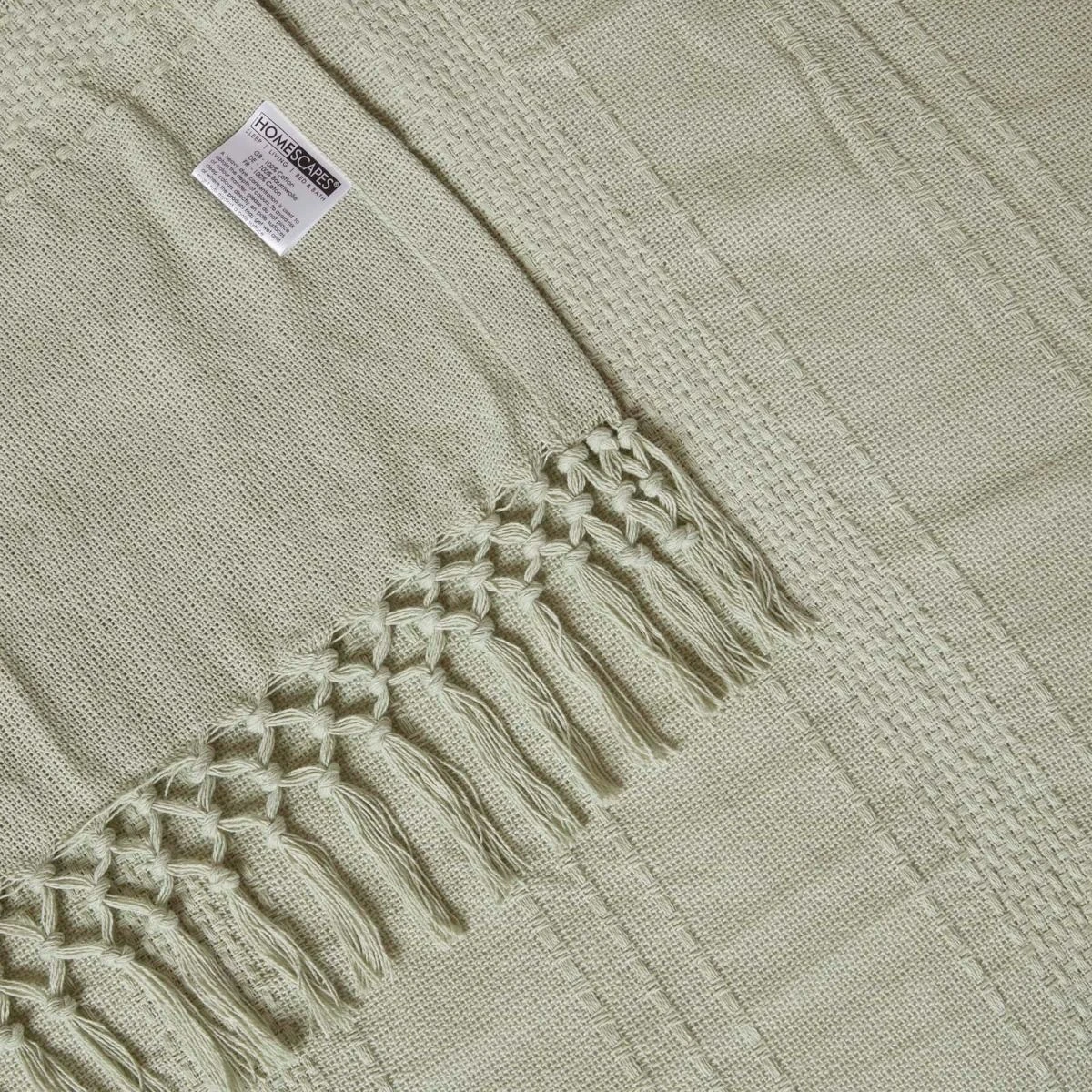 Kashi Sage Green Cotton Throw With Tassels 7 Kashi Sage Green Cotton Throw With Tassels - Image 5