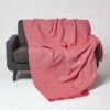 Malda Red & White Cotton Throw With Tassels