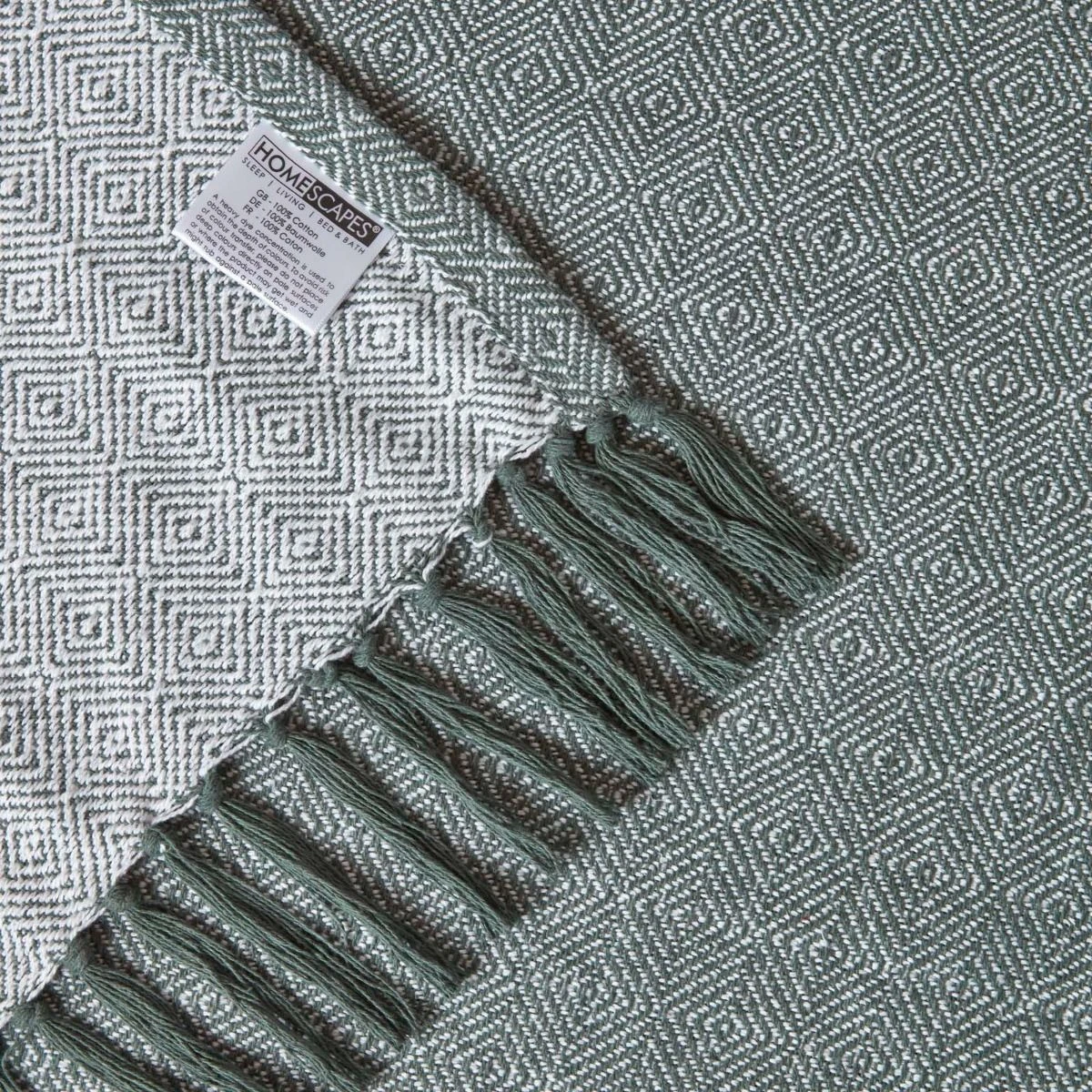 Malda Green & White Cotton Throw With Tassels 6 Malda Green & White Cotton Throw With Tassels - Image 4