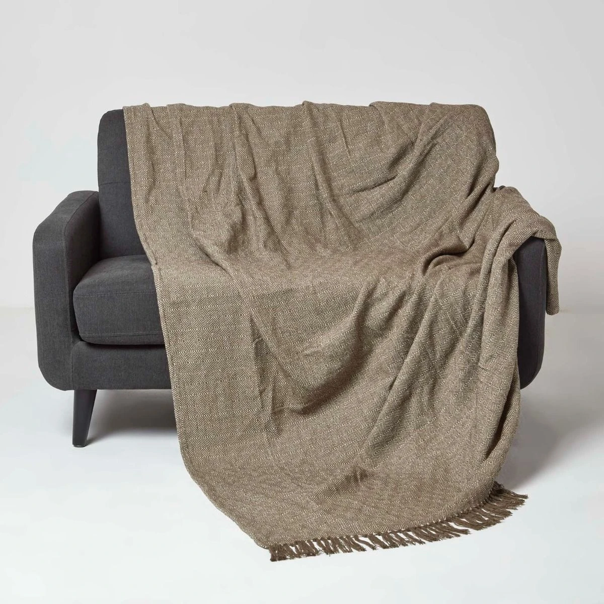 Malda Brown & Natural Cotton Throw With Tassels 3 Malda Brown & Natural Cotton Throw With Tassels