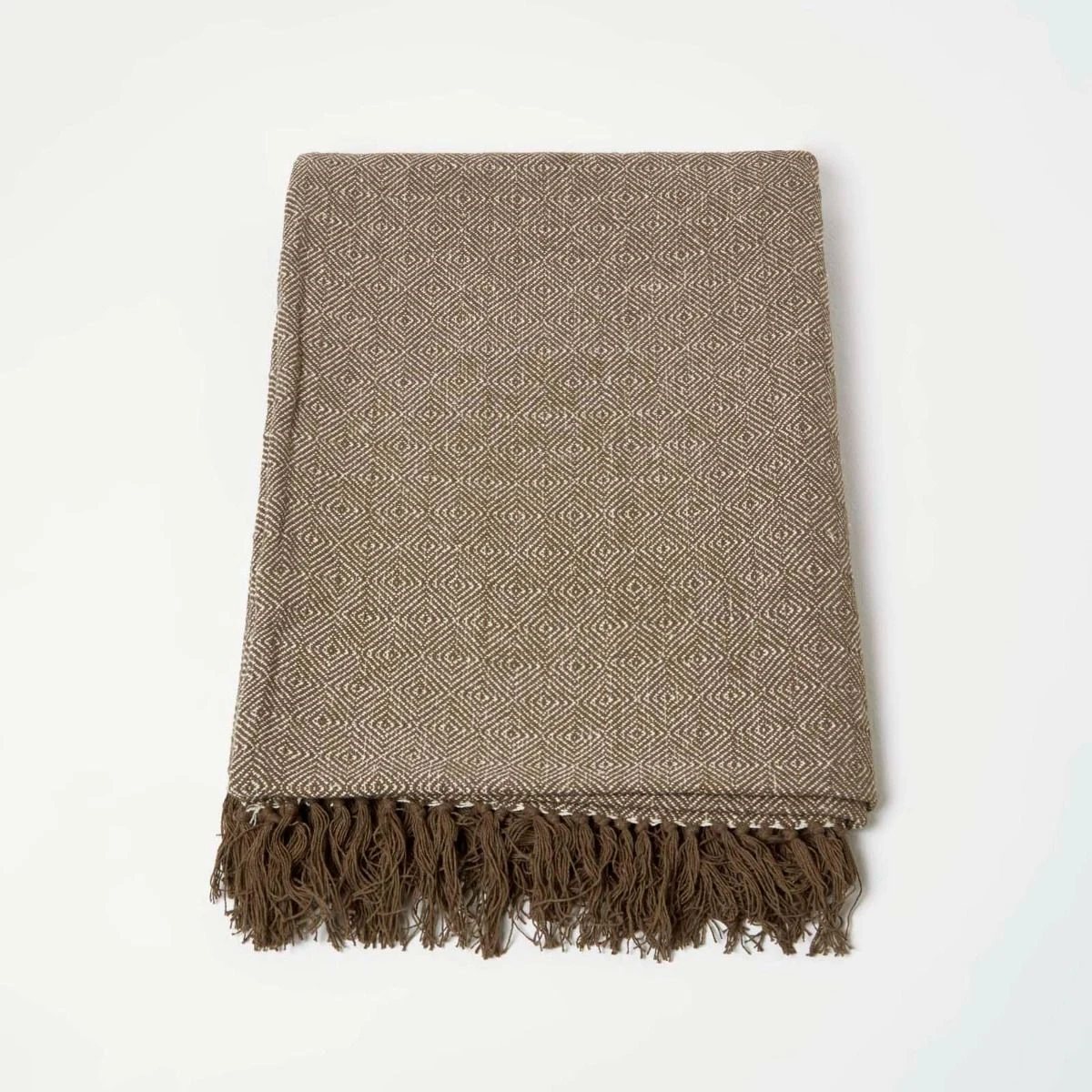 Malda Brown & Natural Cotton Throw With Tassels 4 Malda Brown & Natural Cotton Throw With Tassels - Image 2