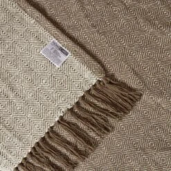 Malda Brown & Natural Cotton Throw With Tassels 10 Malda Brown & Natural Cotton Throw With Tassels -Best Homeware Store sf2270b 4 3
