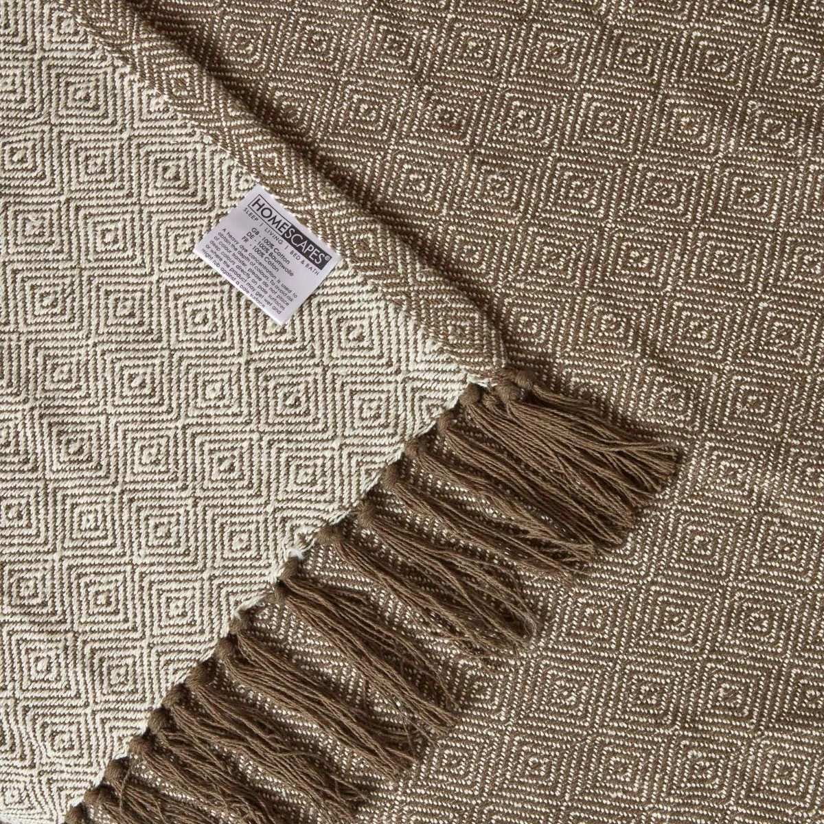 Malda Brown & Natural Cotton Throw With Tassels 6 Malda Brown & Natural Cotton Throw With Tassels - Image 4