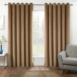 Thermal 100% Blackout Beige Velvet Curtains