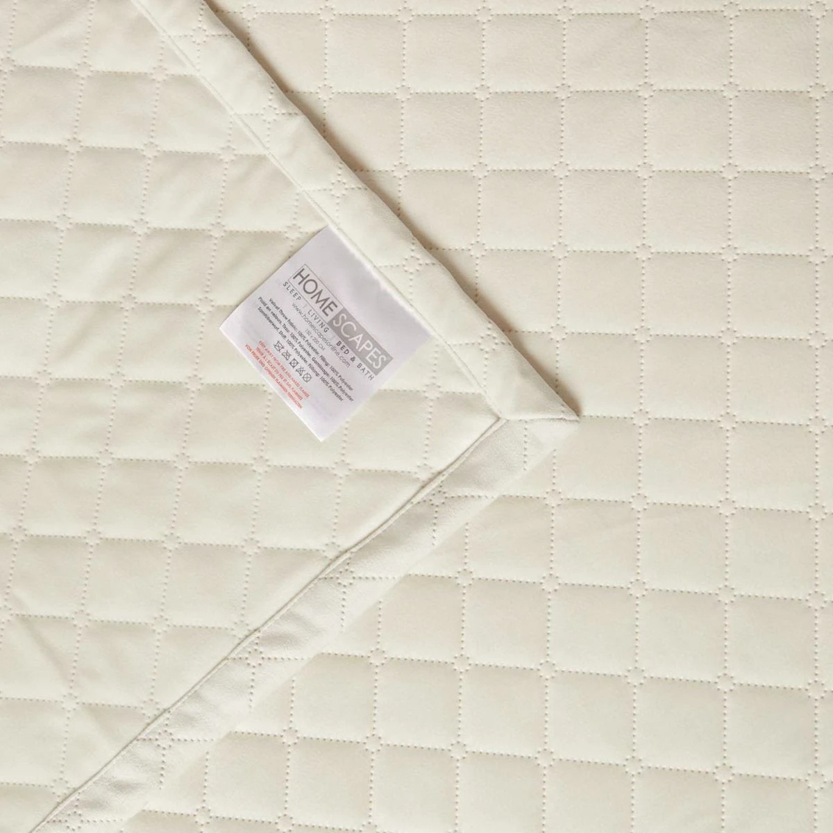 Diamond Quilted Cream Velvet Bed Throw 7 Diamond Quilted Cream Velvet Bed Throw - Image 5