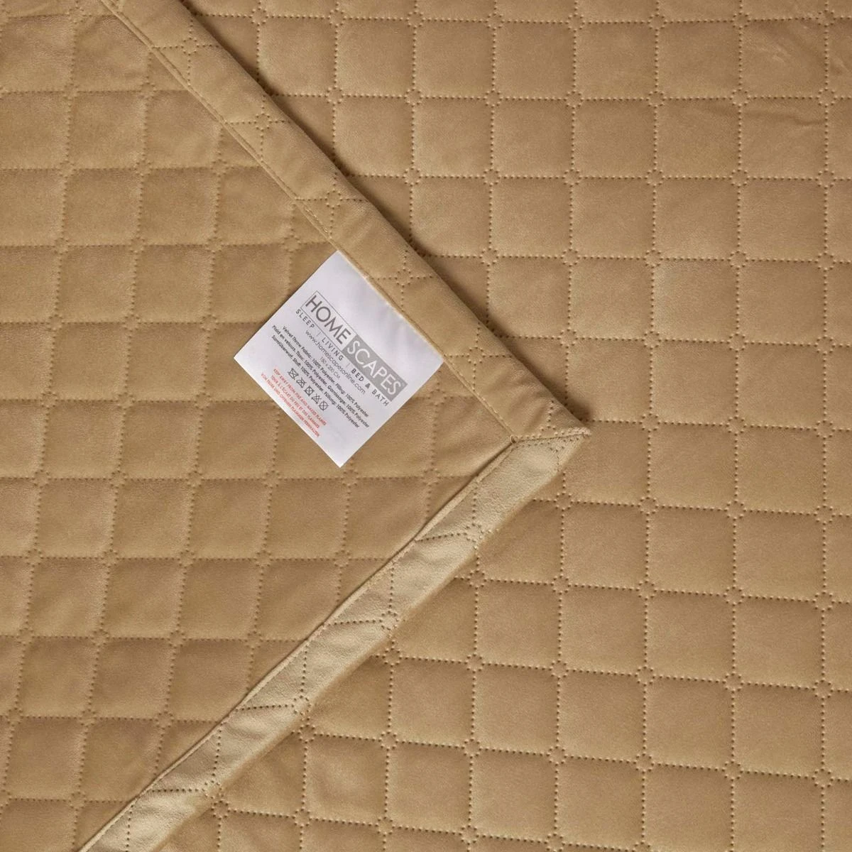 Diamond Quilted Beige Velvet Bed Throw 7 Diamond Quilted Beige Velvet Bed Throw - Image 5