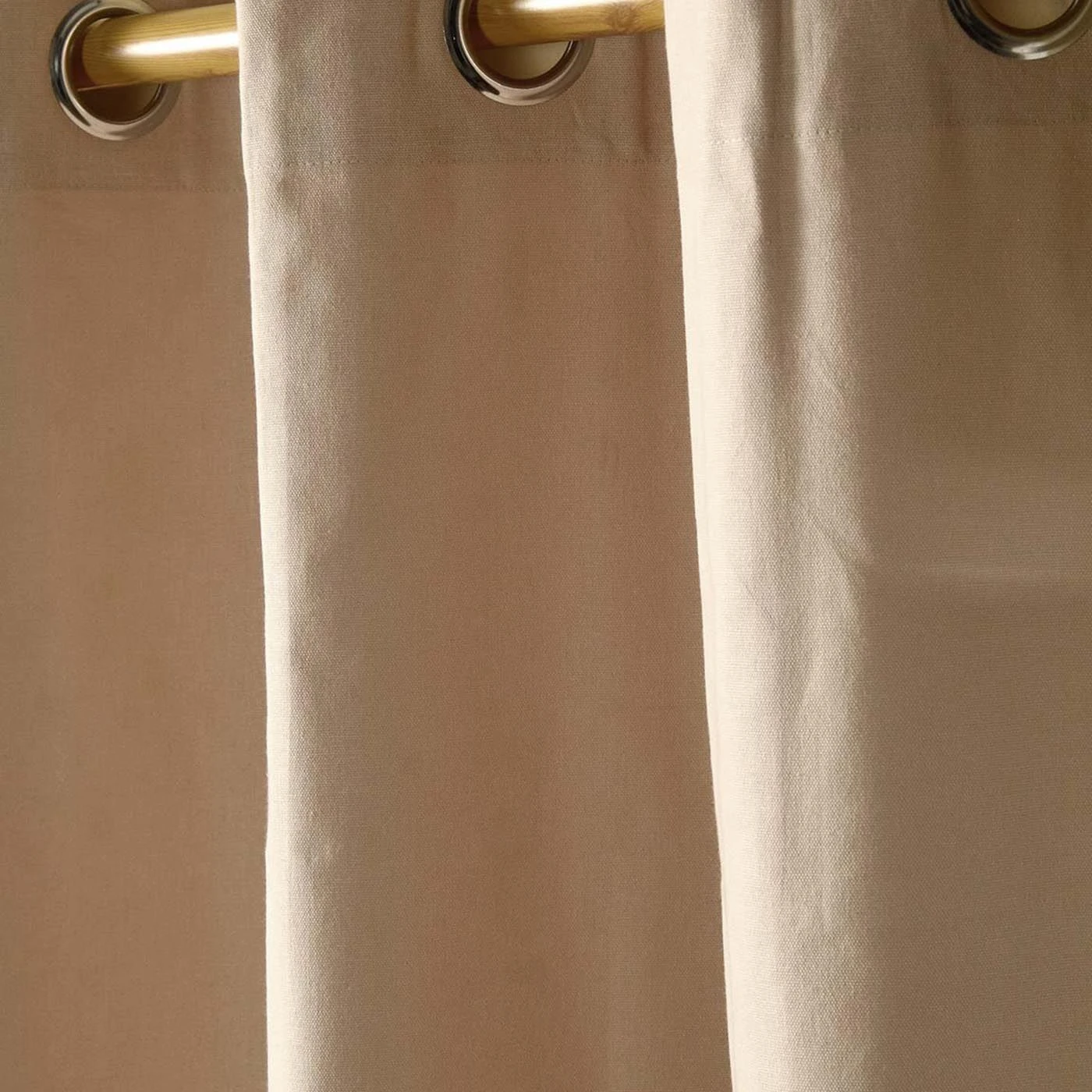 Cotton Plain Beige Ready Made Eyelet Curtain Pair 4 Cotton Plain Beige Ready Made Eyelet Curtain Pair - Image 2
