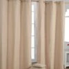 Cotton Plain Beige Ready Made Eyelet Curtain Pair