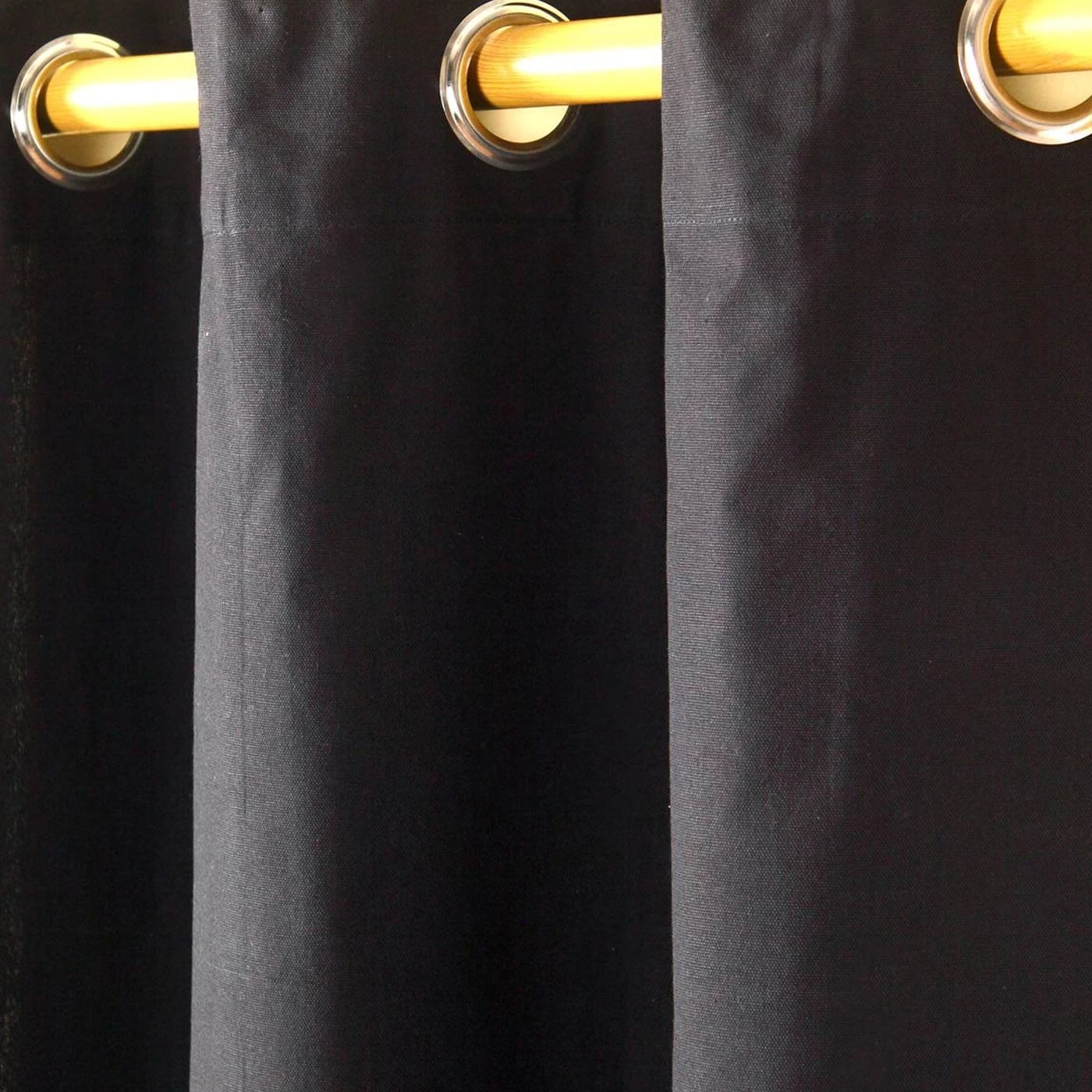 Cotton Plain Black Ready Made Eyelet Curtain Pair 4 Cotton Plain Black Ready Made Eyelet Curtain Pair - Image 2