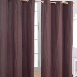 Cotton Plain Chocolate Ready Made Eyelet Curtain Pair