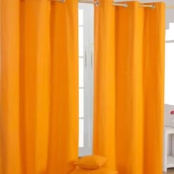Cotton Plain Orange Ready Made Eyelet Curtain Pair