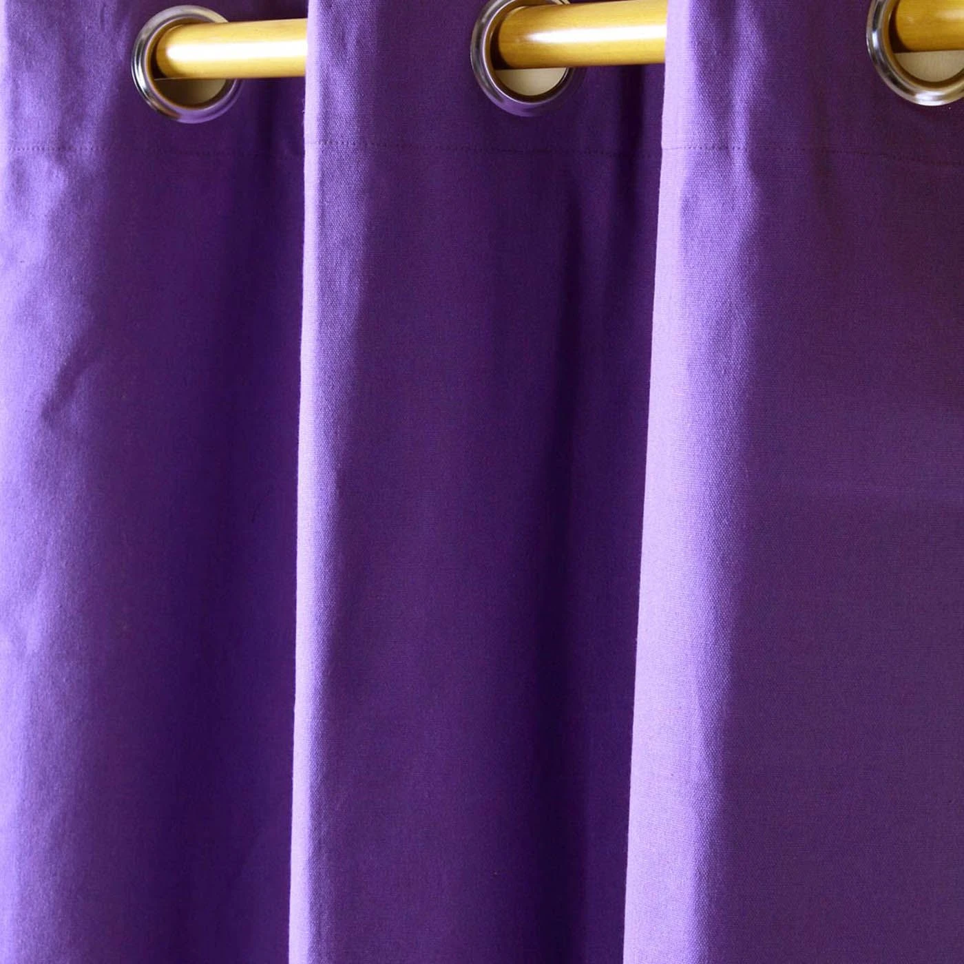 Cotton Plain Purple Ready Made Eyelet Curtain Pair 4 Cotton Plain Purple Ready Made Eyelet Curtain Pair - Image 2