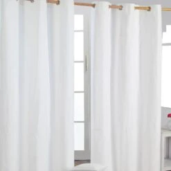 Cotton Plain Off White Ready Made Eyelet Curtain Pair
