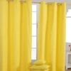 Cotton Plain Yellow Ready Made Eyelet Curtain Pair