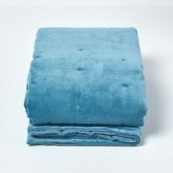Blue Velvet Quilted Throw -Best Homeware Store steel thrw 2