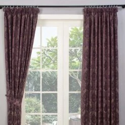 Purple Jacquard Curtain Traditional Damask Design Fully Lined - 46" X 54" Drop